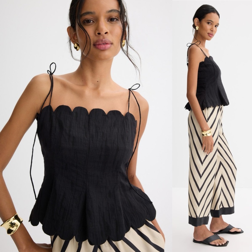 Hofmann Copenhagen Yara Linen Scalloped Blouse Black NWT Size 40 Medium